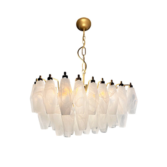Murano Poliedri Chandelier - Handcrafted Alabaster Glass & Brass Pendant | Italian Luxury