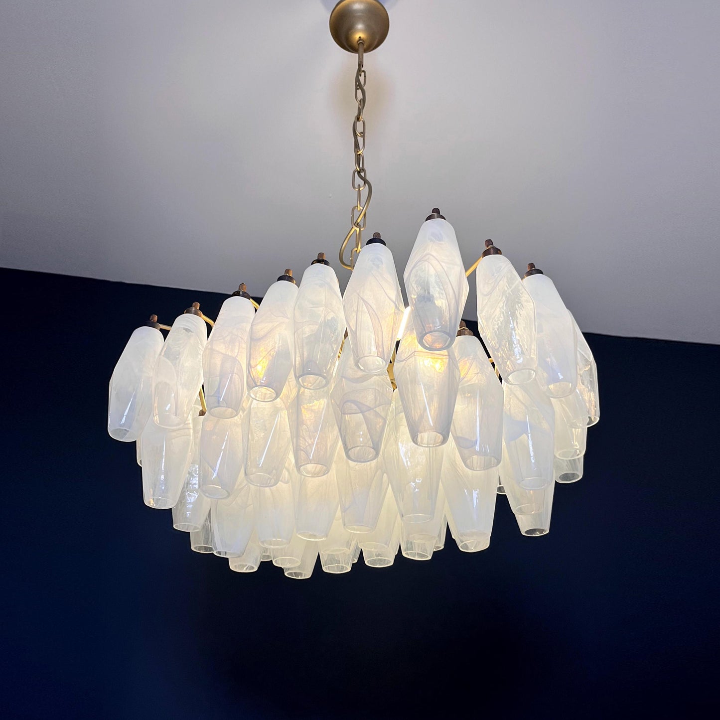 Murano Poliedri Chandelier - Handcrafted Alabaster Glass & Brass Pendant | Italian Luxury