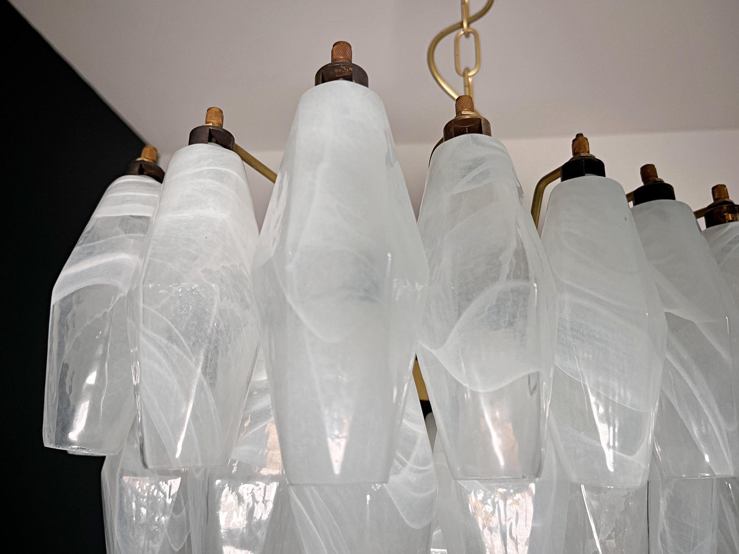 Murano Poliedri Chandelier - Handcrafted Alabaster Glass & Brass Pendant | Italian Luxury