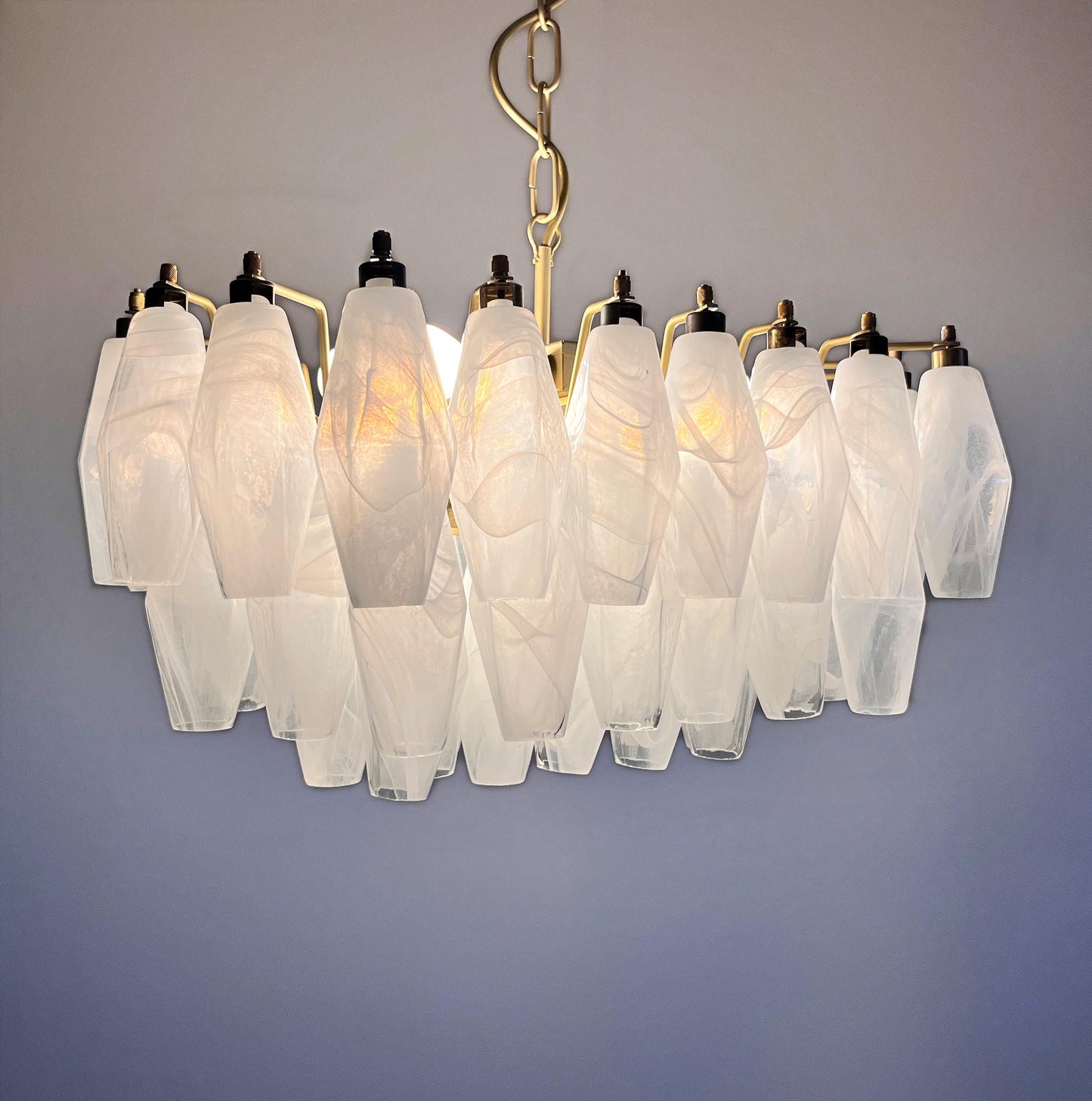 Murano Poliedri Chandelier - Handcrafted Alabaster Glass & Brass Pendant | Italian Luxury