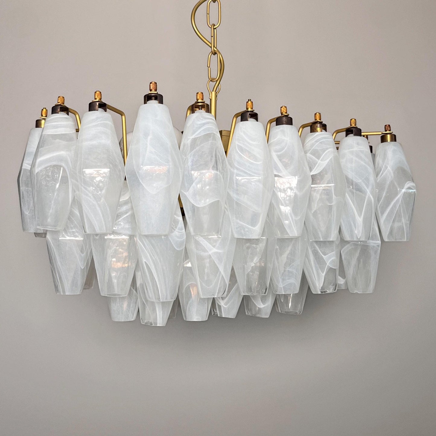 Murano Poliedri Chandelier - Handcrafted Alabaster Glass & Brass Pendant | Italian Luxury