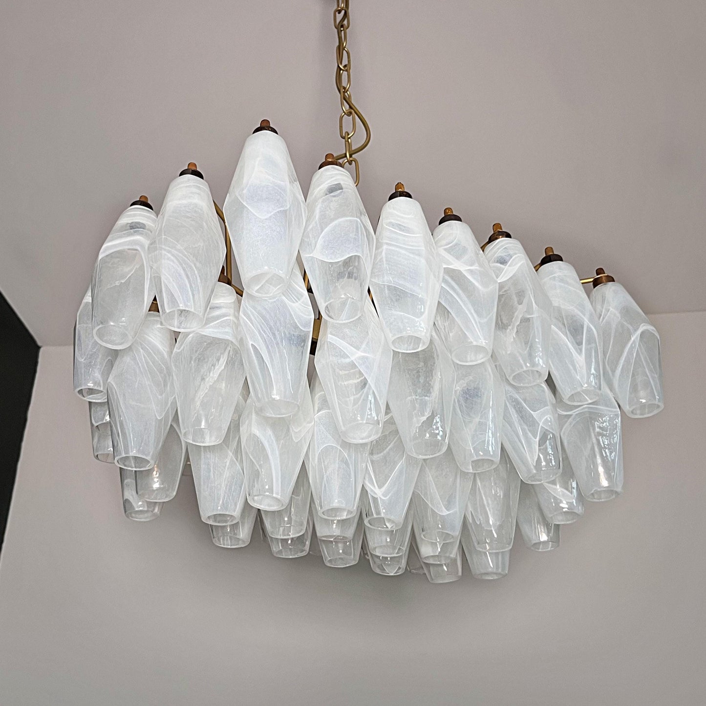 Murano Poliedri Chandelier - Handcrafted Alabaster Glass & Brass Pendant | Italian Luxury