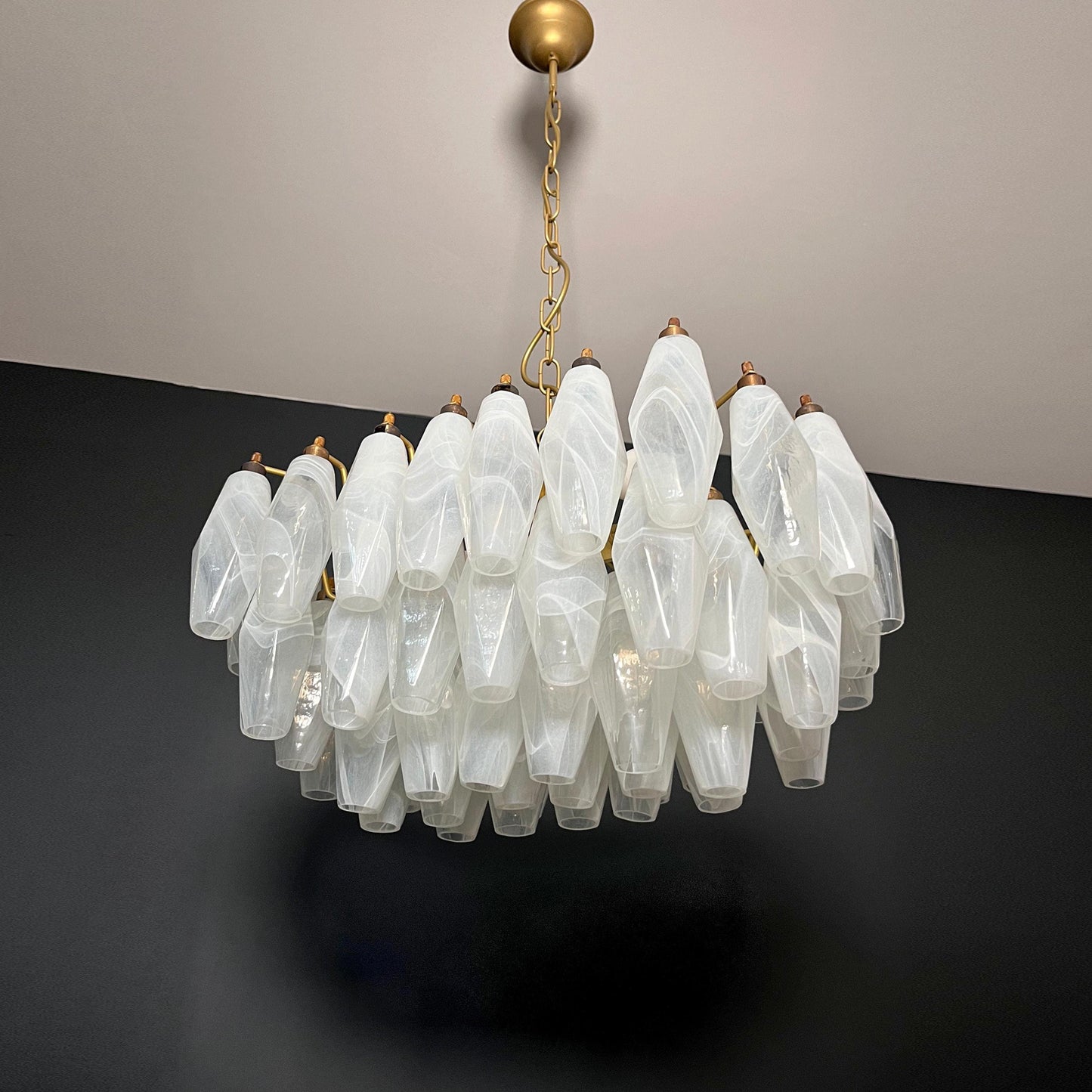 Murano Poliedri Chandelier - Handcrafted Alabaster Glass & Brass Pendant | Italian Luxury