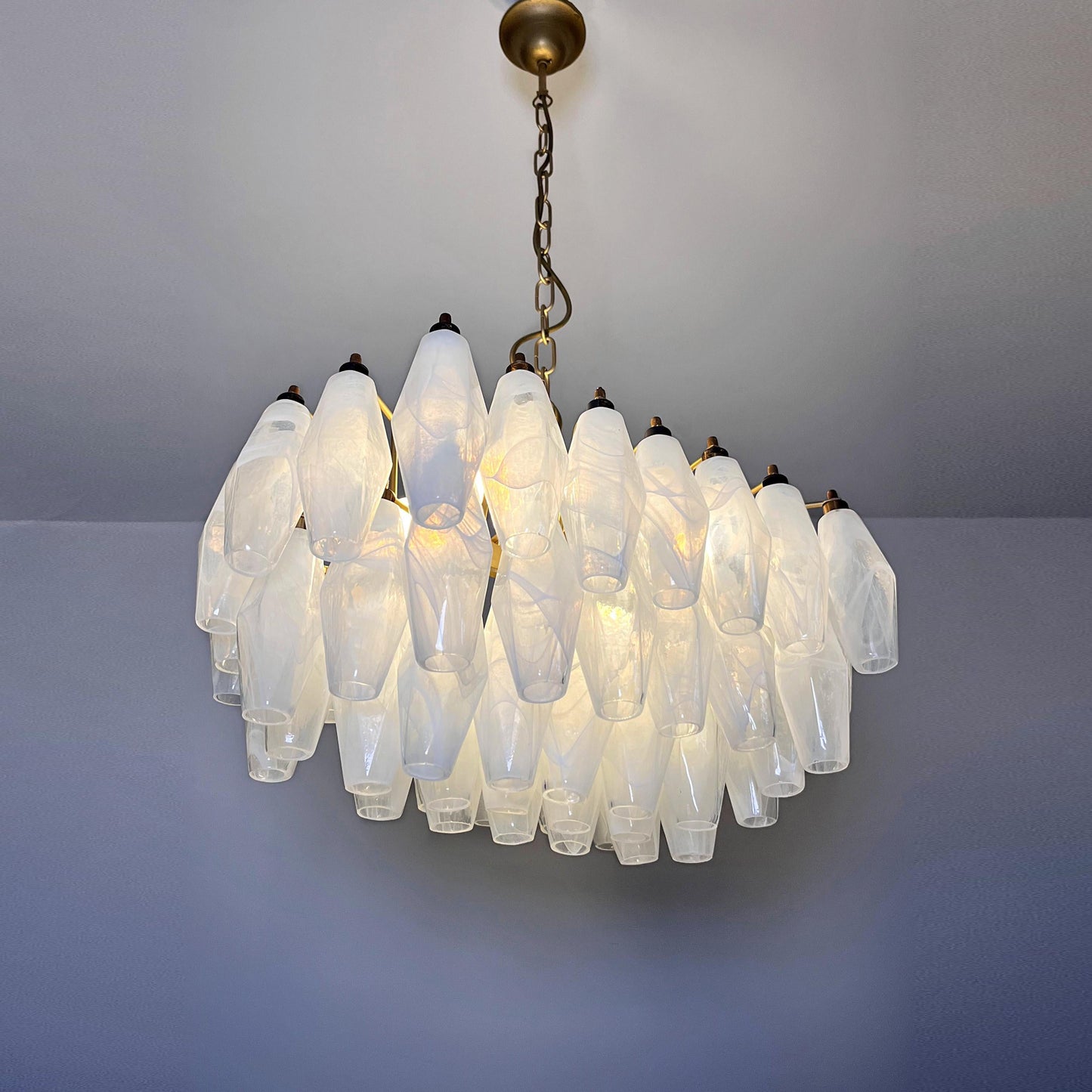 Murano Poliedri Chandelier - Handcrafted Alabaster Glass & Brass Pendant | Italian Luxury
