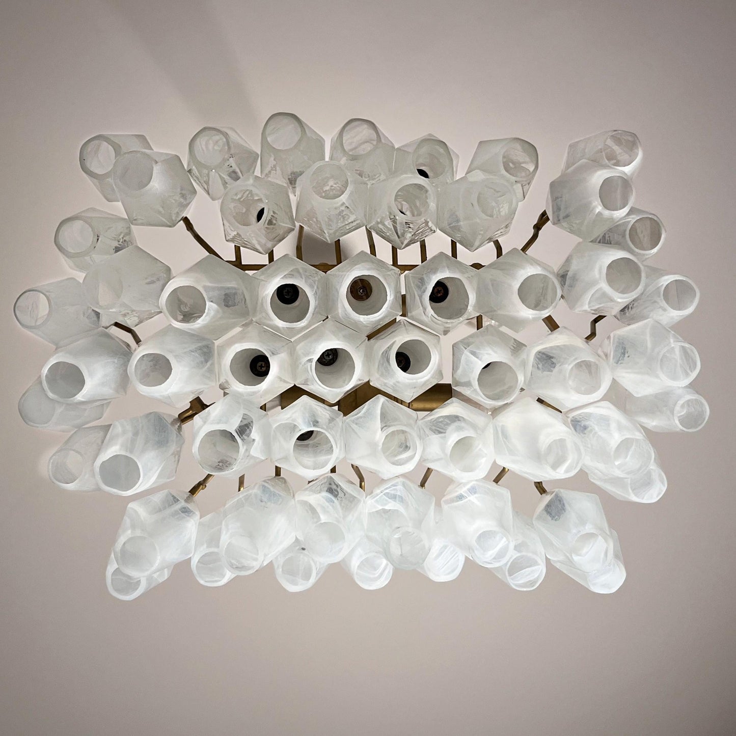 Murano Poliedri Chandelier - Handcrafted Alabaster Glass & Brass Pendant | Italian Luxury