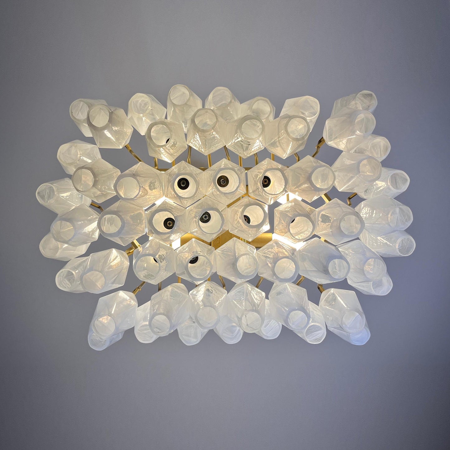 Murano Poliedri Chandelier - Handcrafted Alabaster Glass & Brass Pendant | Italian Luxury