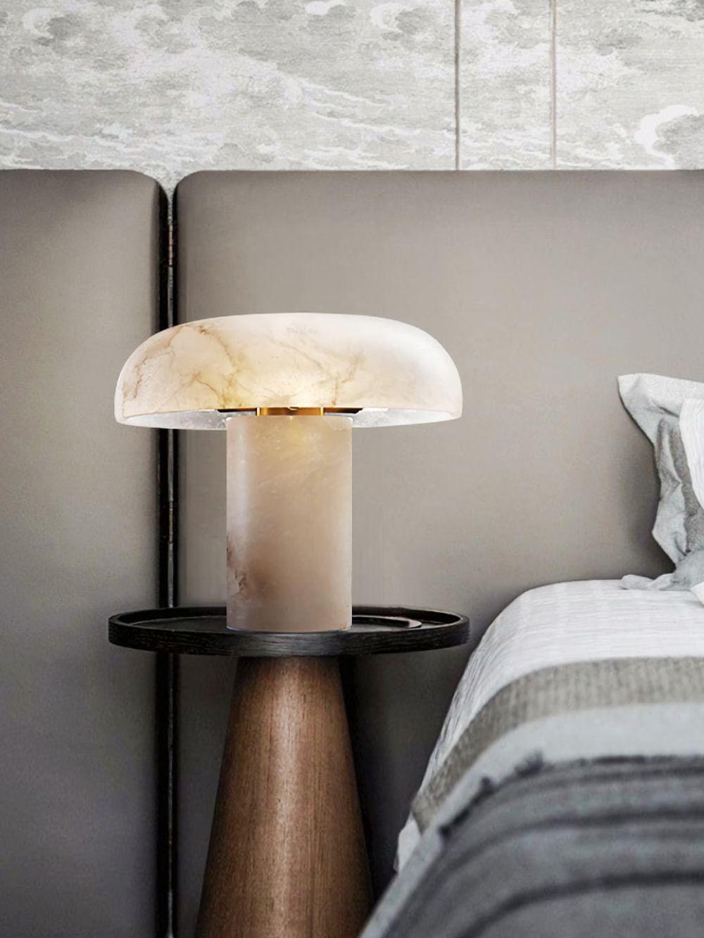 Mushroom Type Alabaster Table Lamp - Spanish Cloud Stone & Brass Desk Light | Modern Organic