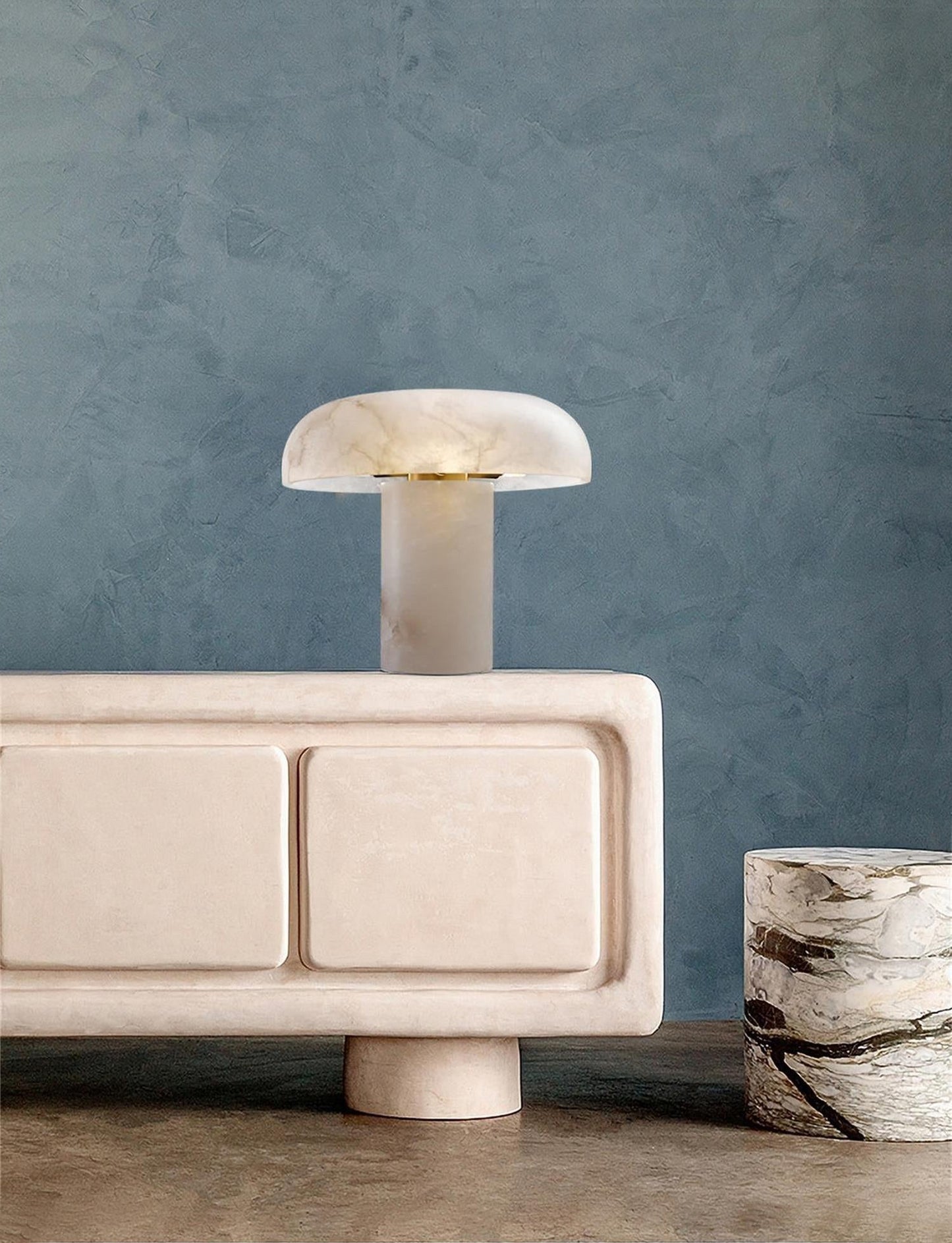 Mushroom Type Alabaster Table Lamp - Spanish Cloud Stone & Brass Desk Light | Modern Organic