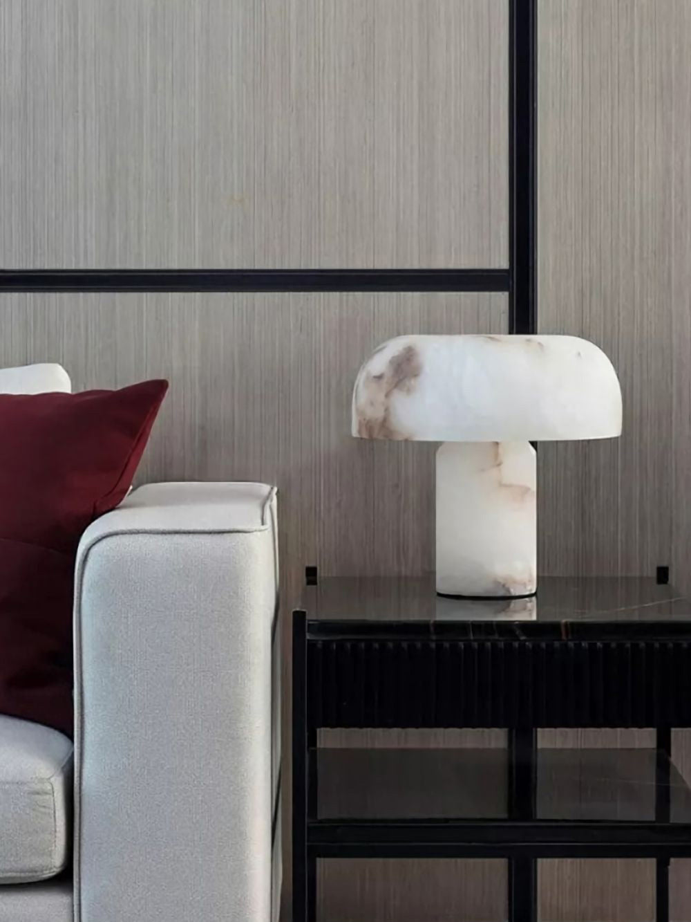 Mushroom Type Alabaster Table Lamp - Spanish Cloud Stone & Brass Desk Light | Modern Organic