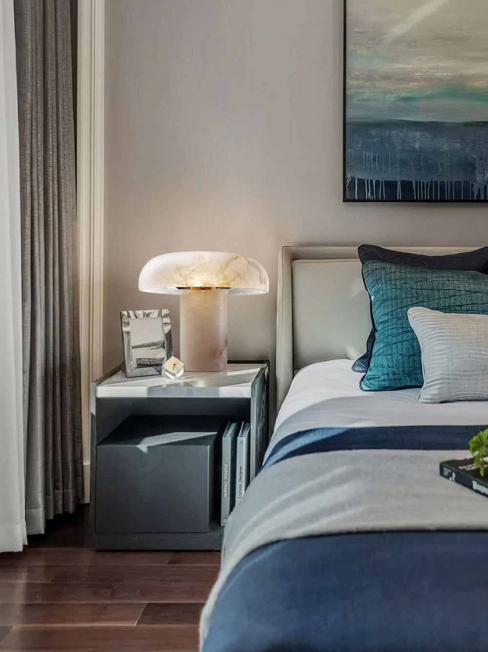 Mushroom Type Alabaster Table Lamp - Spanish Cloud Stone & Brass Desk Light | Modern Organic