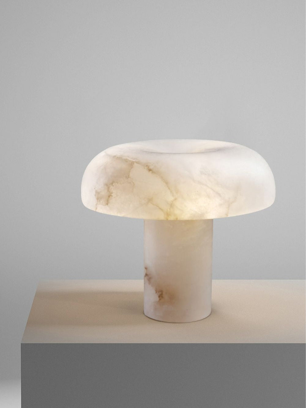 Mushroom Type Alabaster Table Lamp - Spanish Cloud Stone & Brass Desk Light | Modern Organic