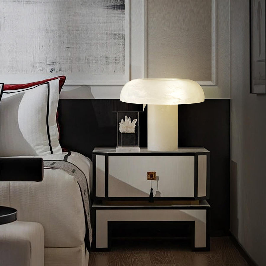 Mushroom Type Alabaster Table Lamp - Spanish Cloud Stone & Brass Desk Light | Modern Organic