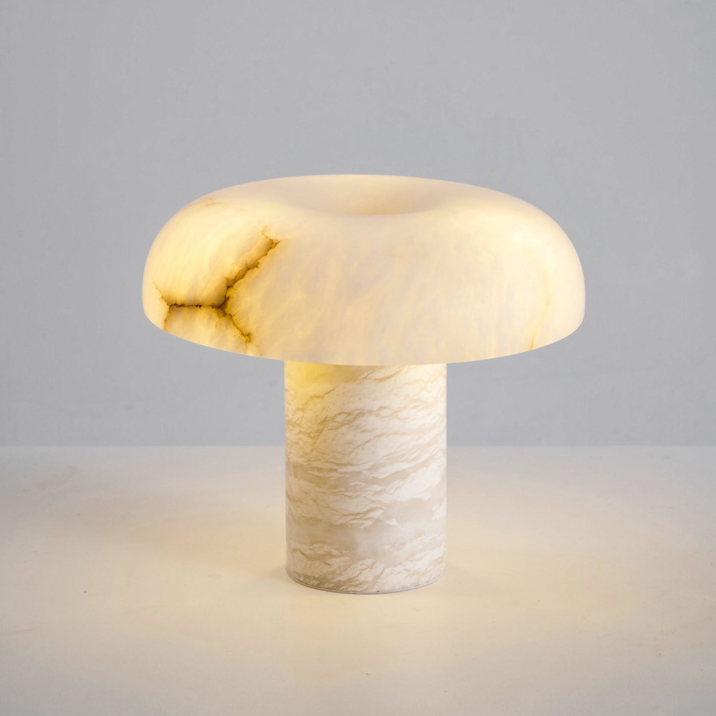 Mushroom Type Alabaster Table Lamp - Spanish Cloud Stone & Brass Desk Light | Modern Organic
