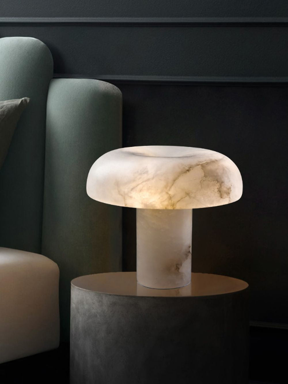 Mushroom Type Alabaster Table Lamp - Spanish Cloud Stone & Brass Desk Light | Modern Organic