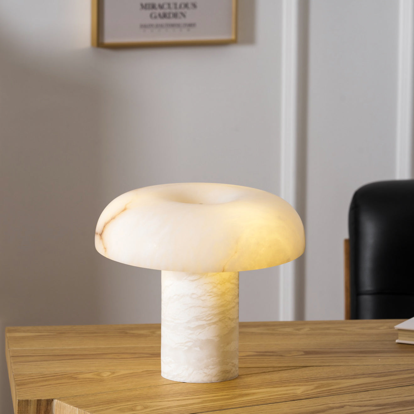 Mushroom Type Alabaster Table Lamp - Spanish Cloud Stone & Brass Desk Light | Modern Organic