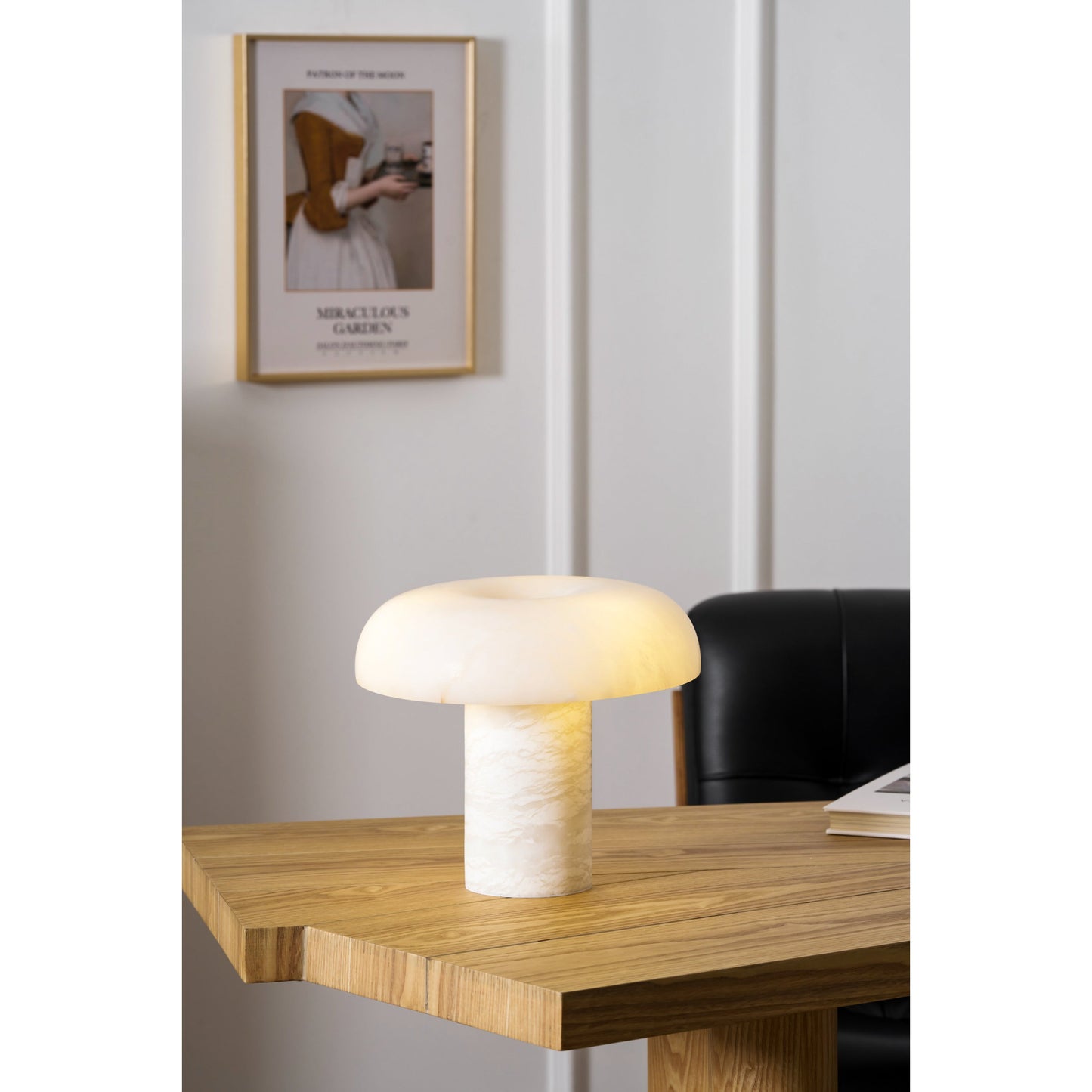 Mushroom Type Alabaster Table Lamp - Spanish Cloud Stone & Brass Desk Light | Modern Organic