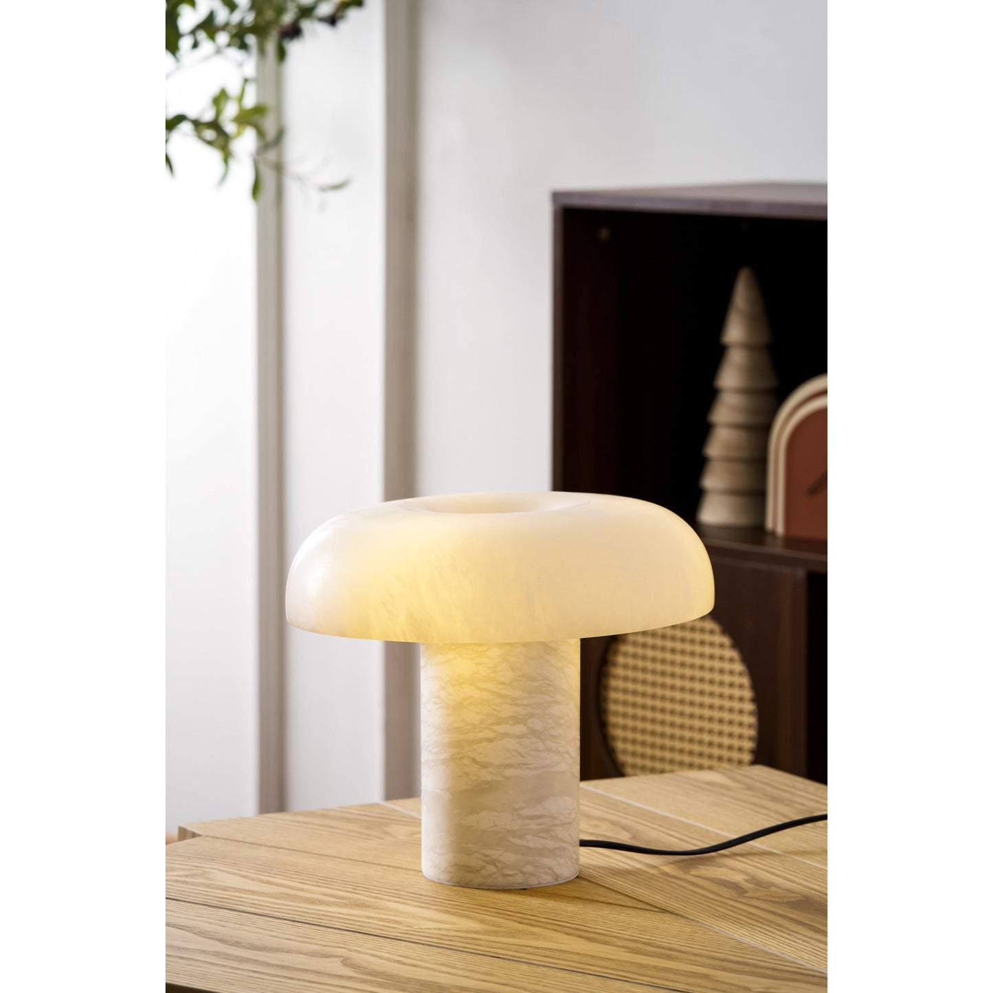 Mushroom Type Alabaster Table Lamp - Spanish Cloud Stone & Brass Desk Light | Modern Organic