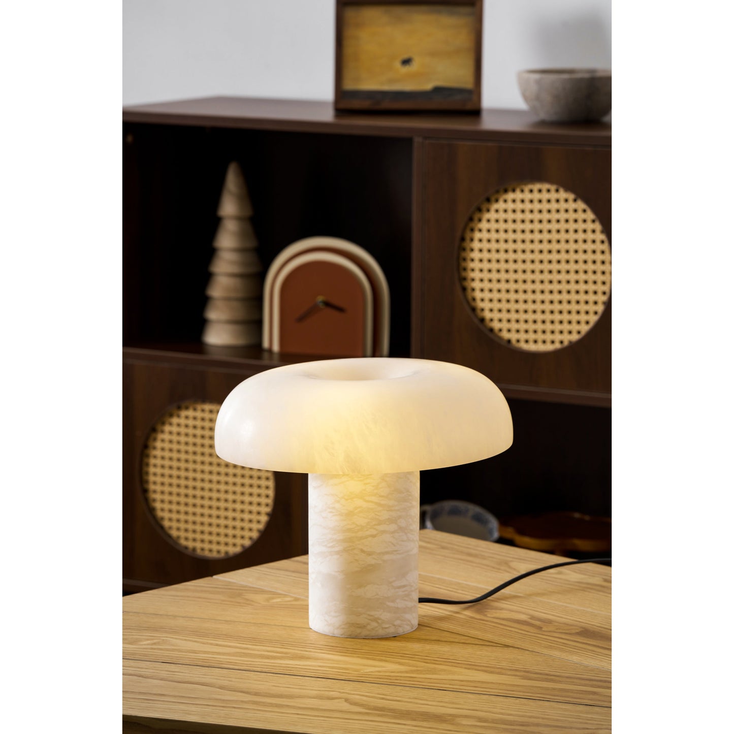 Mushroom Type Alabaster Table Lamp - Spanish Cloud Stone & Brass Desk Light | Modern Organic