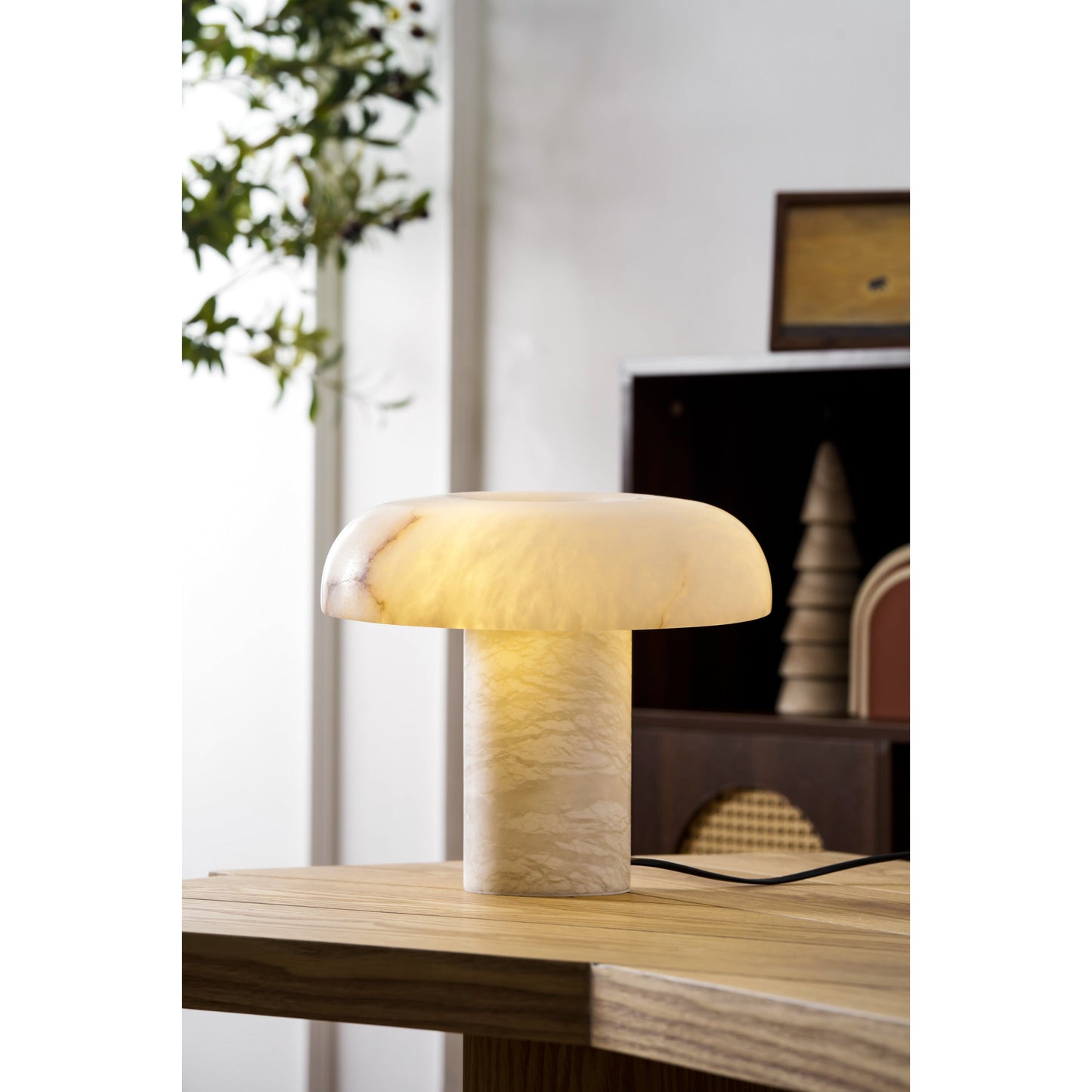 Mushroom Type Alabaster Table Lamp - Spanish Cloud Stone & Brass Desk Light | Modern Organic