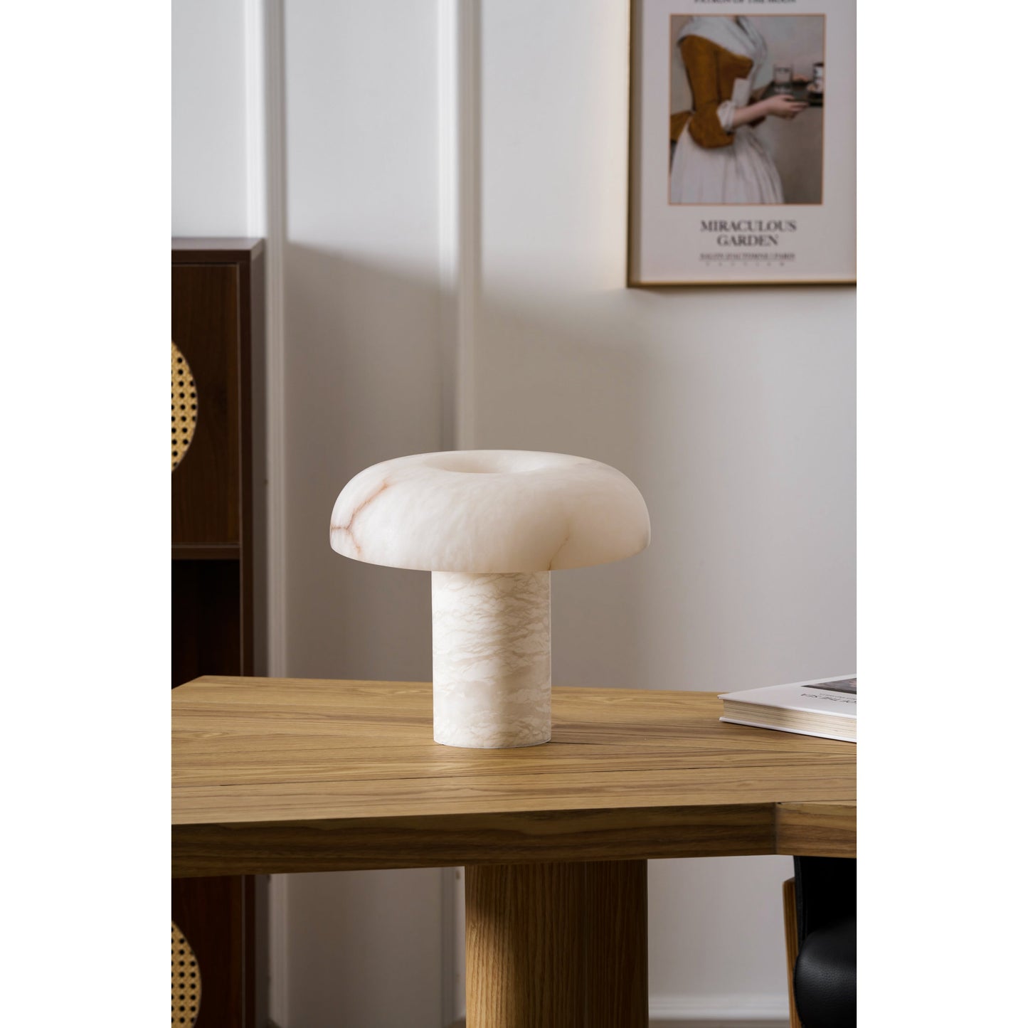 Mushroom Type Alabaster Table Lamp - Spanish Cloud Stone & Brass Desk Light | Modern Organic