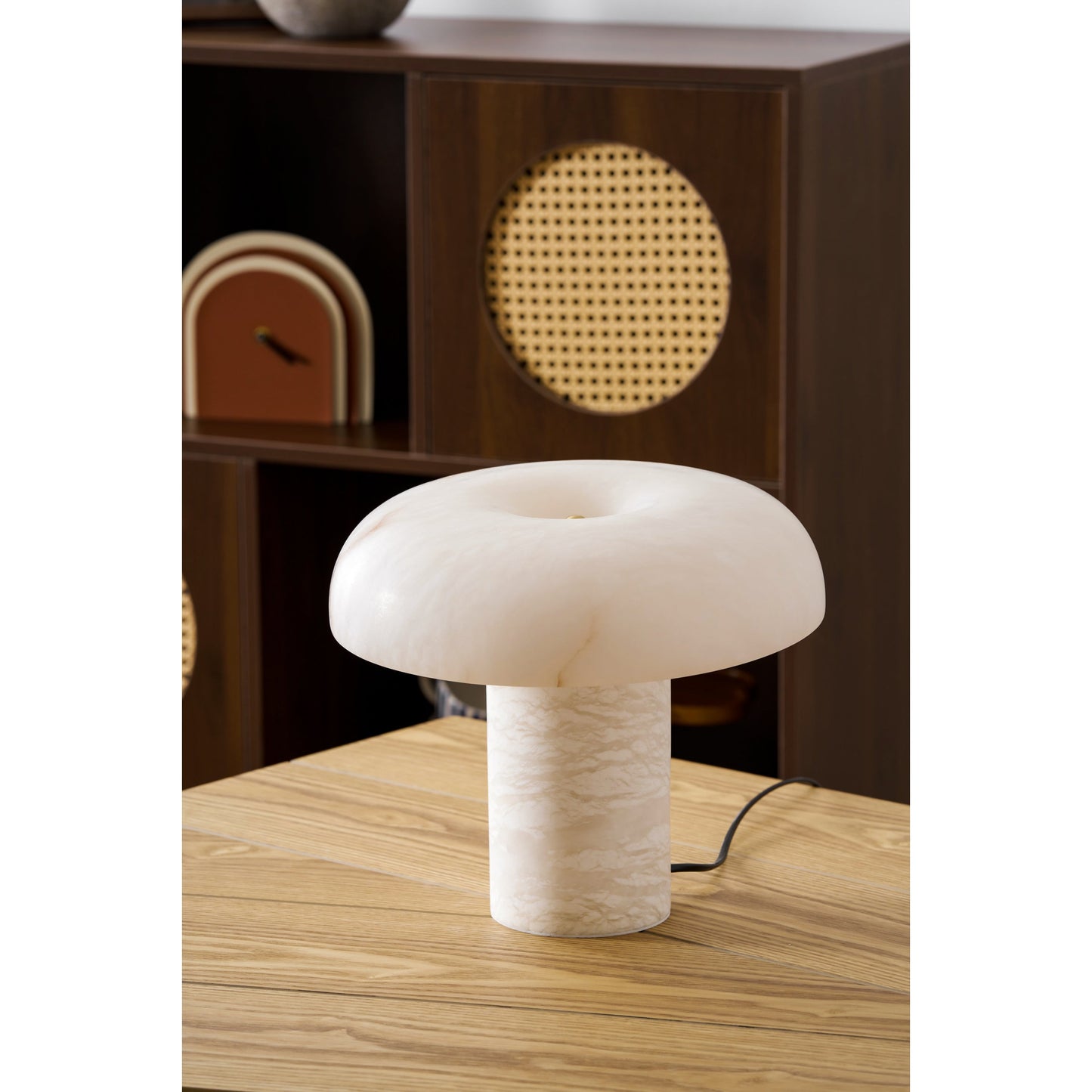 Mushroom Type Alabaster Table Lamp - Spanish Cloud Stone & Brass Desk Light | Modern Organic