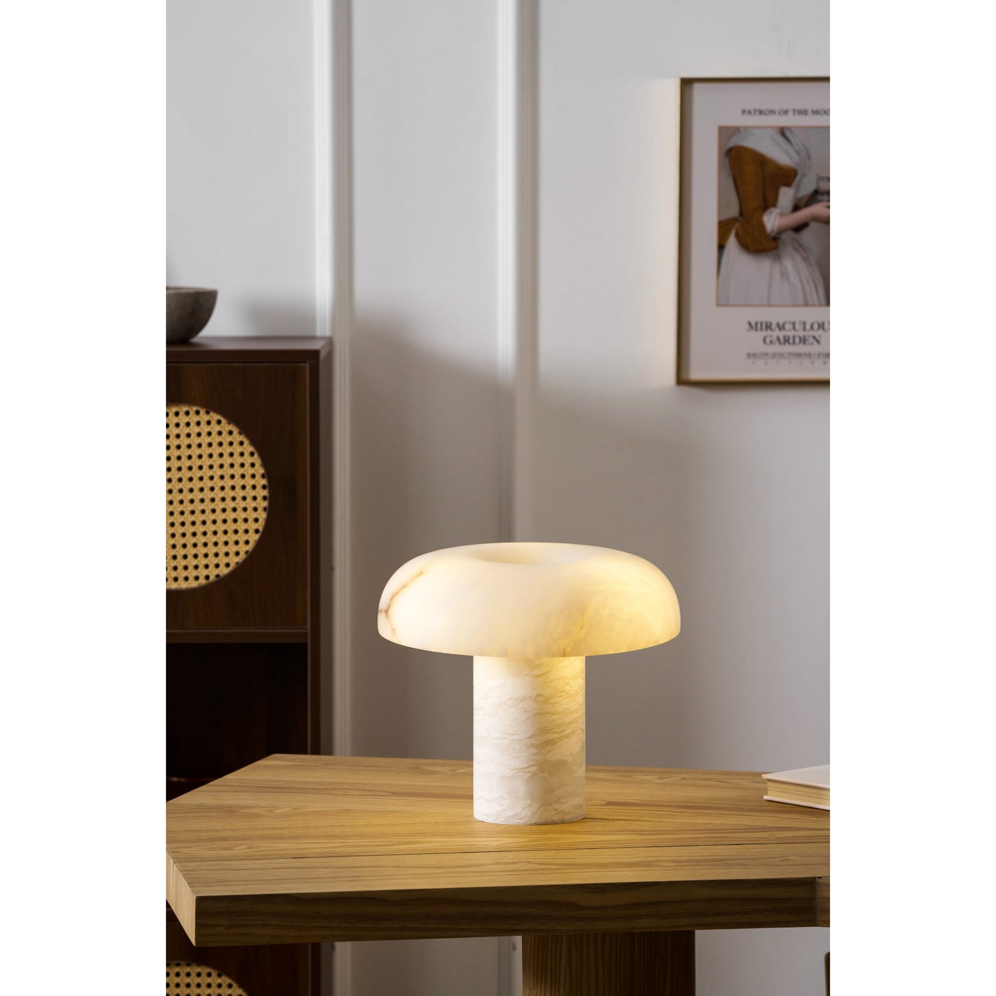 Mushroom Type Alabaster Table Lamp - Spanish Cloud Stone & Brass Desk Light | Modern Organic