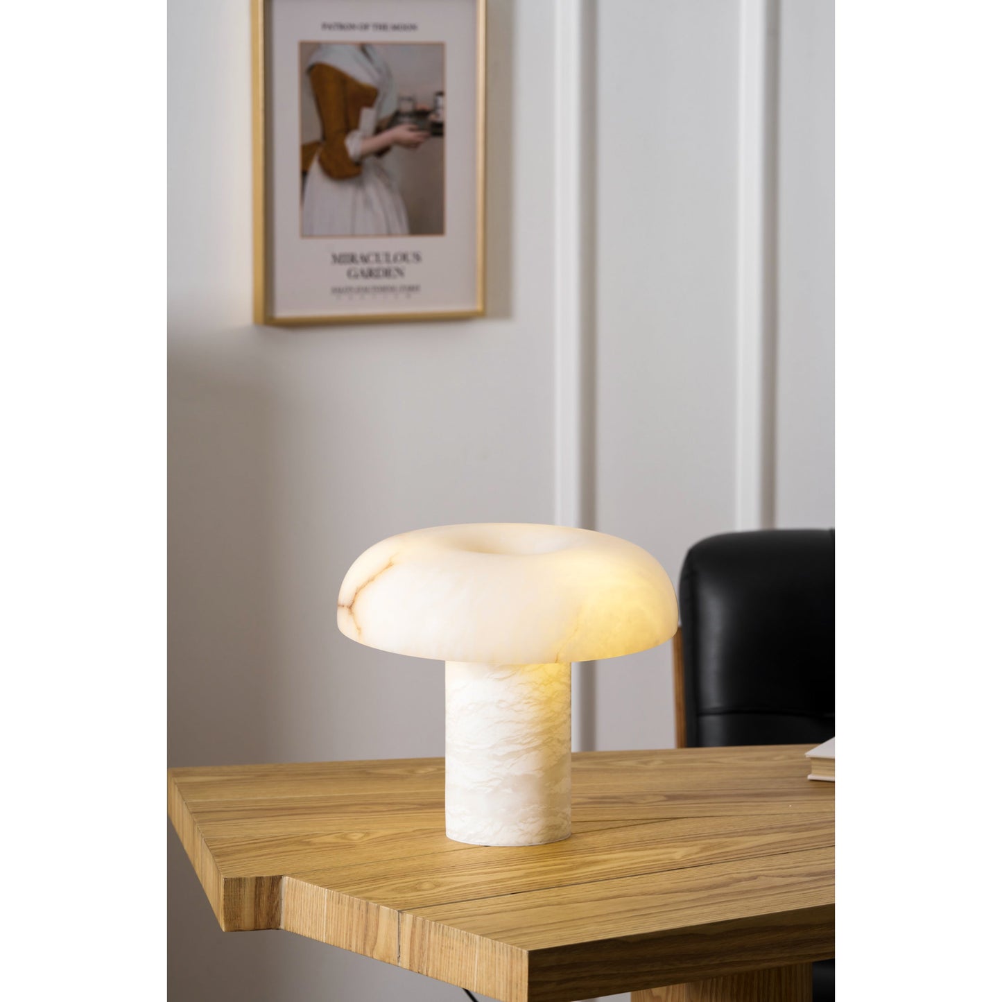 Mushroom Type Alabaster Table Lamp - Spanish Cloud Stone & Brass Desk Light | Modern Organic