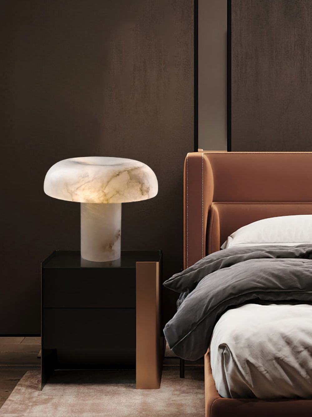 Mushroom Type Alabaster Table Lamp - Spanish Cloud Stone & Brass Desk Light | Modern Organic