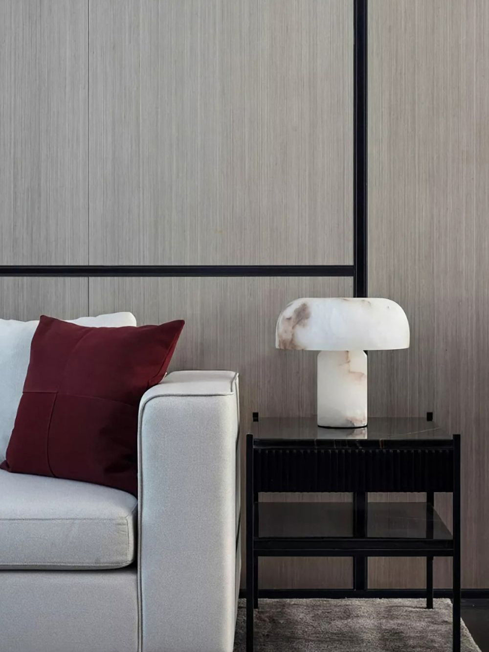 Mushroom Type Alabaster Table Lamp - Spanish Cloud Stone & Brass Desk Light | Modern Organic