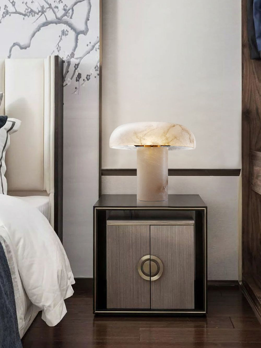 Mushroom Type Alabaster Table Lamp - Spanish Cloud Stone & Brass Desk Light | Modern Organic