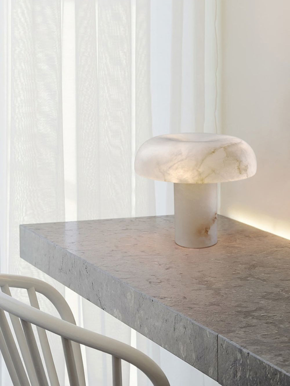 Mushroom Type Alabaster Table Lamp - Spanish Cloud Stone & Brass Desk Light | Modern Organic