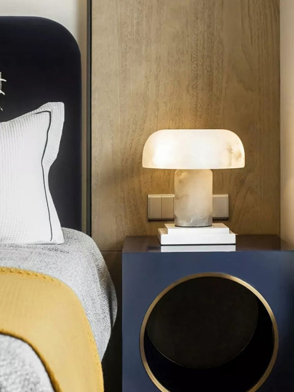 Mushroom Type Alabaster Table Lamp - Spanish Cloud Stone & Brass Desk Light | Modern Organic