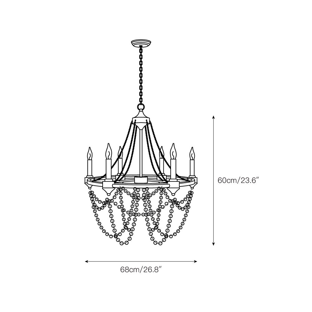 Nadia Chandelier - Rust Brown Wagon Wheel Wooden Bead 6-Light Chandelier