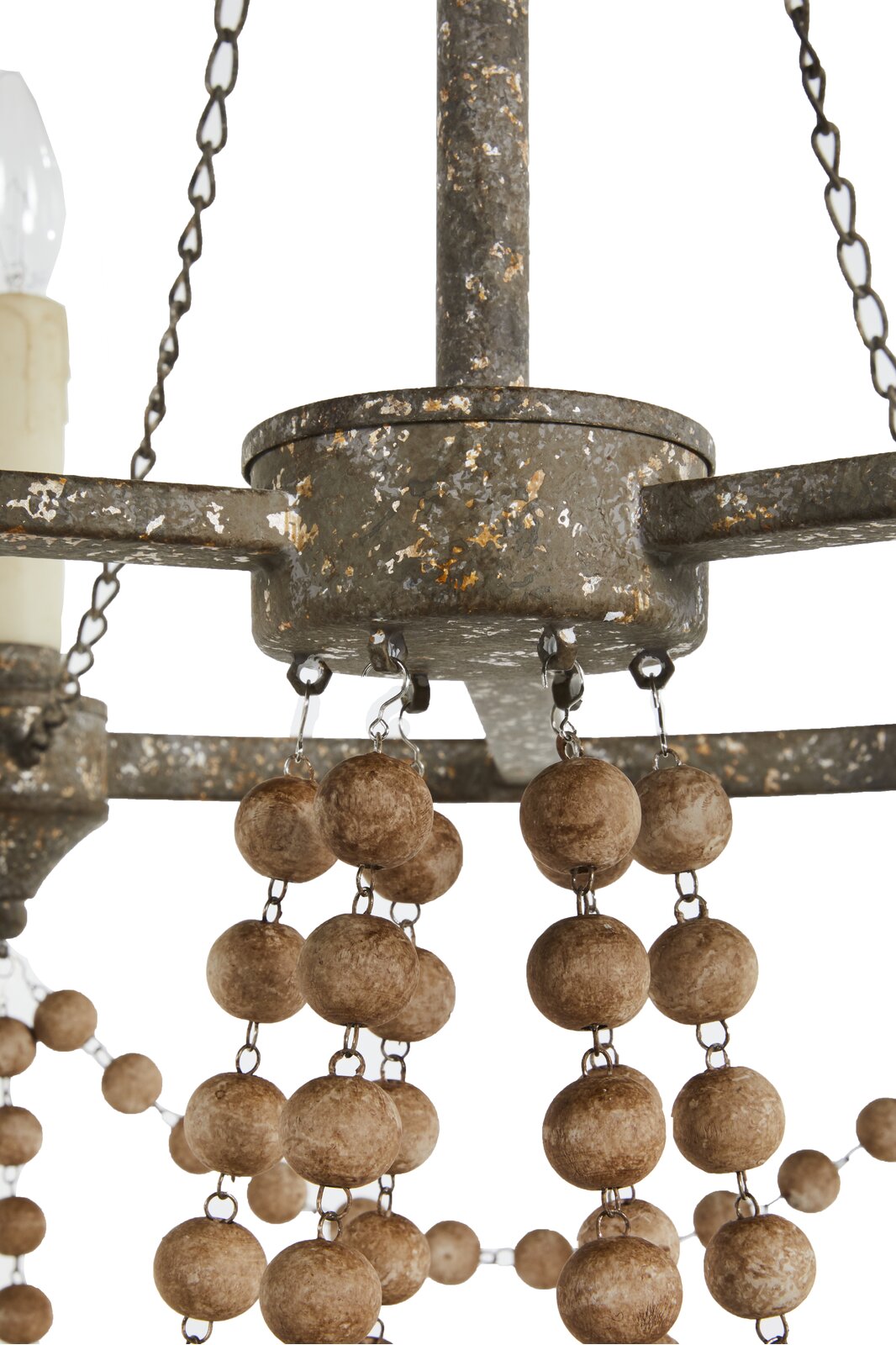 Nadia Chandelier - Rust Brown Wagon Wheel Wooden Bead 6-Light Chandelier