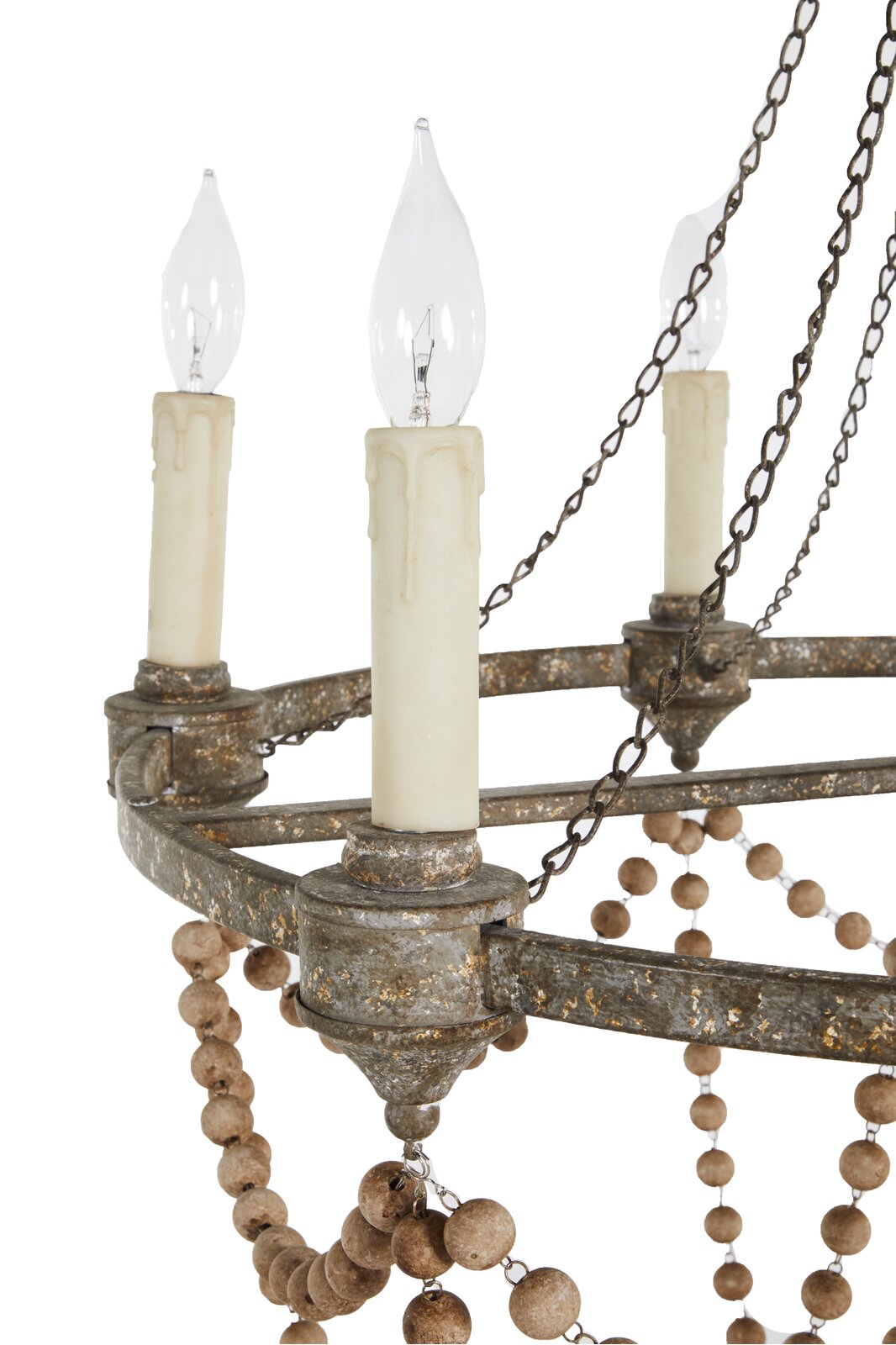 Nadia Chandelier - Rust Brown Wagon Wheel Wooden Bead 6-Light Chandelier