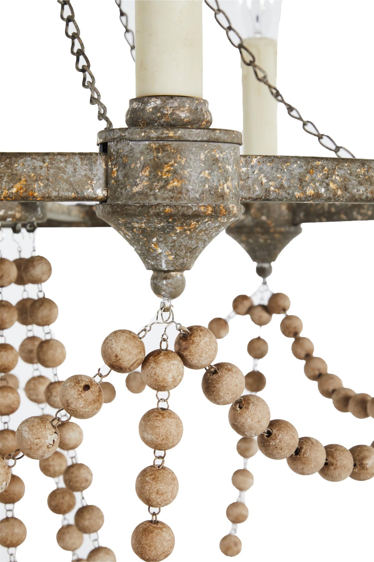 Nadia Chandelier - Rust Brown Wagon Wheel Wooden Bead 6-Light Chandelier