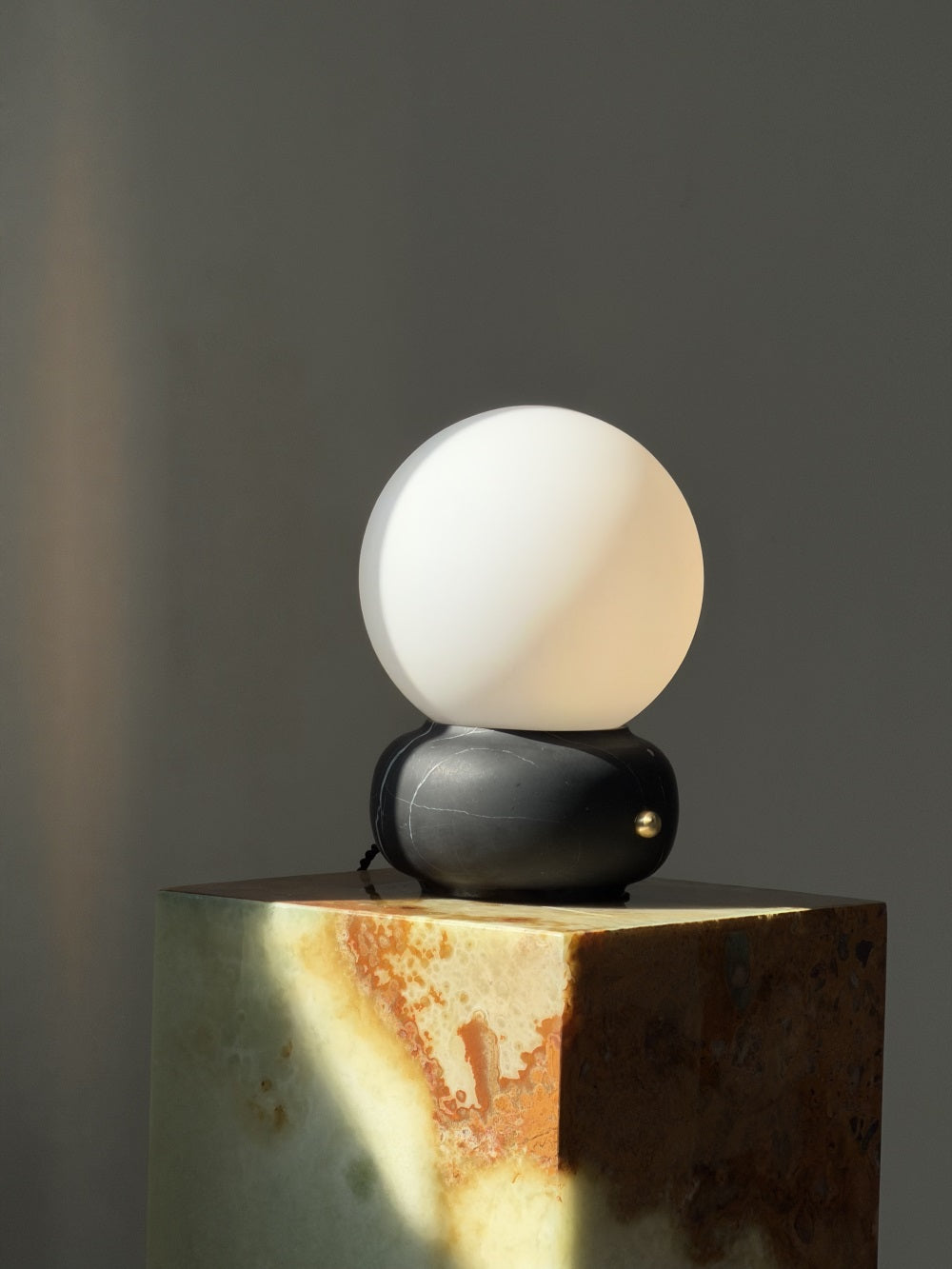 Naga Table Lamp - Hand-Sculpted Natural Marble & Opal Glass Light