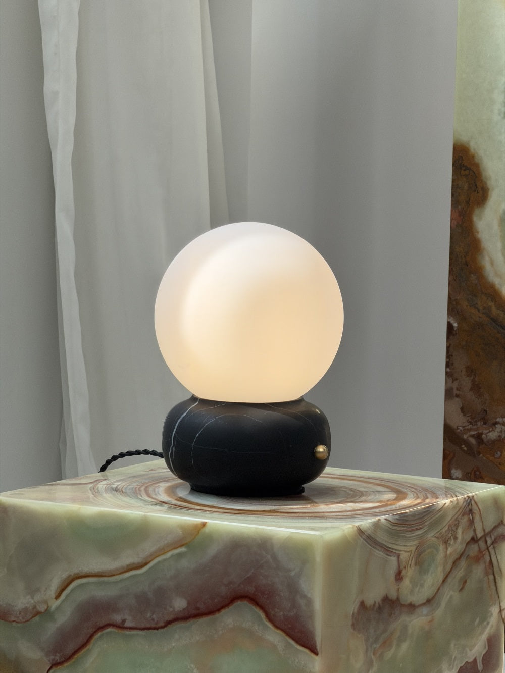 Naga Table Lamp - Hand-Sculpted Natural Marble & Opal Glass Light