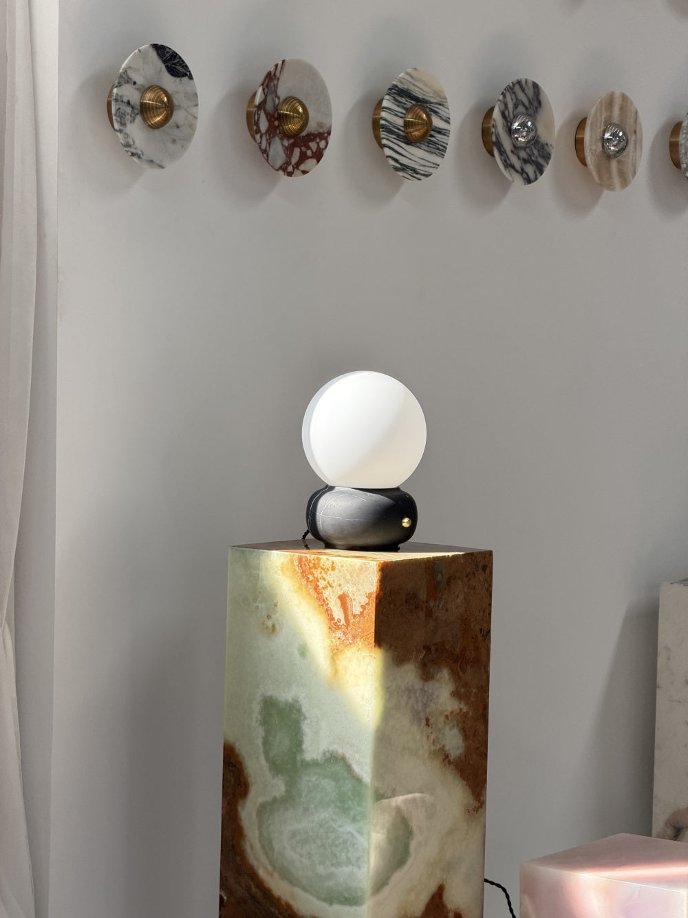 Naga Table Lamp - Hand-Sculpted Natural Marble & Opal Glass Light
