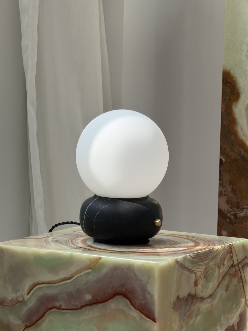 Naga Table Lamp - Hand-Sculpted Natural Marble & Opal Glass Light