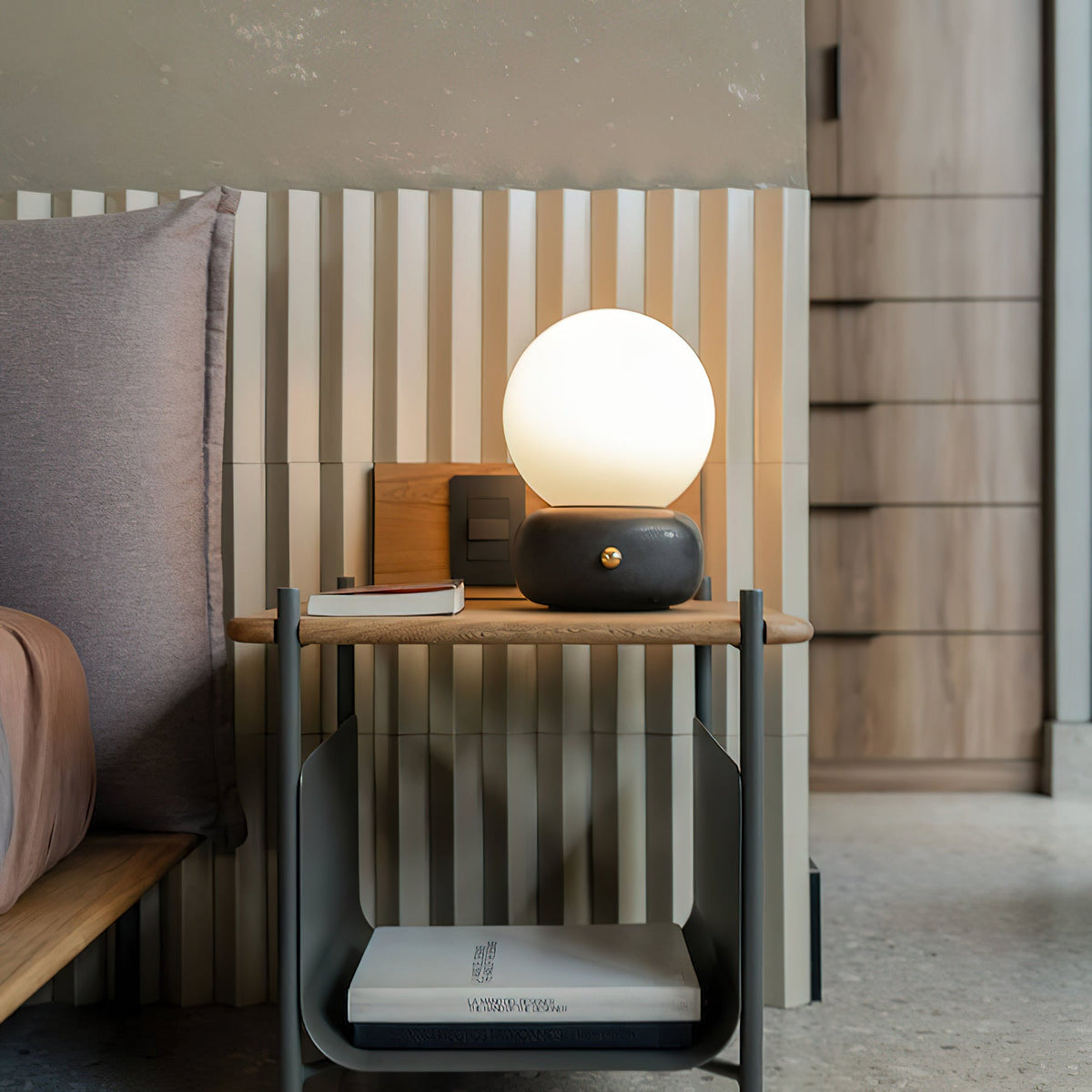 Naga Table Lamp - Hand-Sculpted Natural Marble & Opal Glass Light