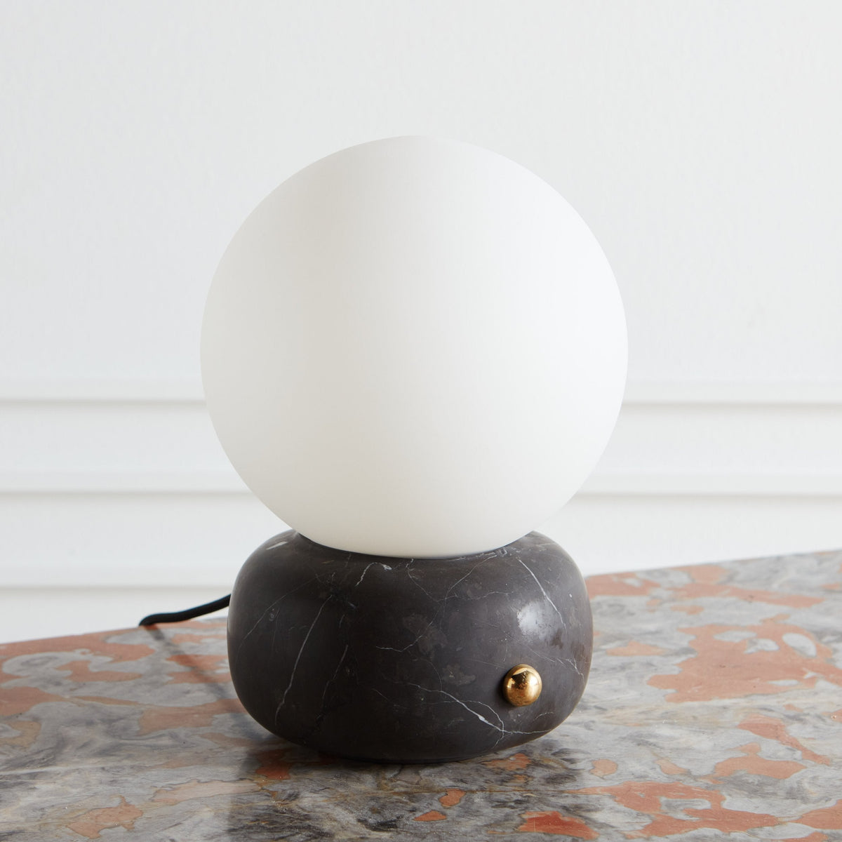 Naga Table Lamp - Hand-Sculpted Natural Marble & Opal Glass Light
