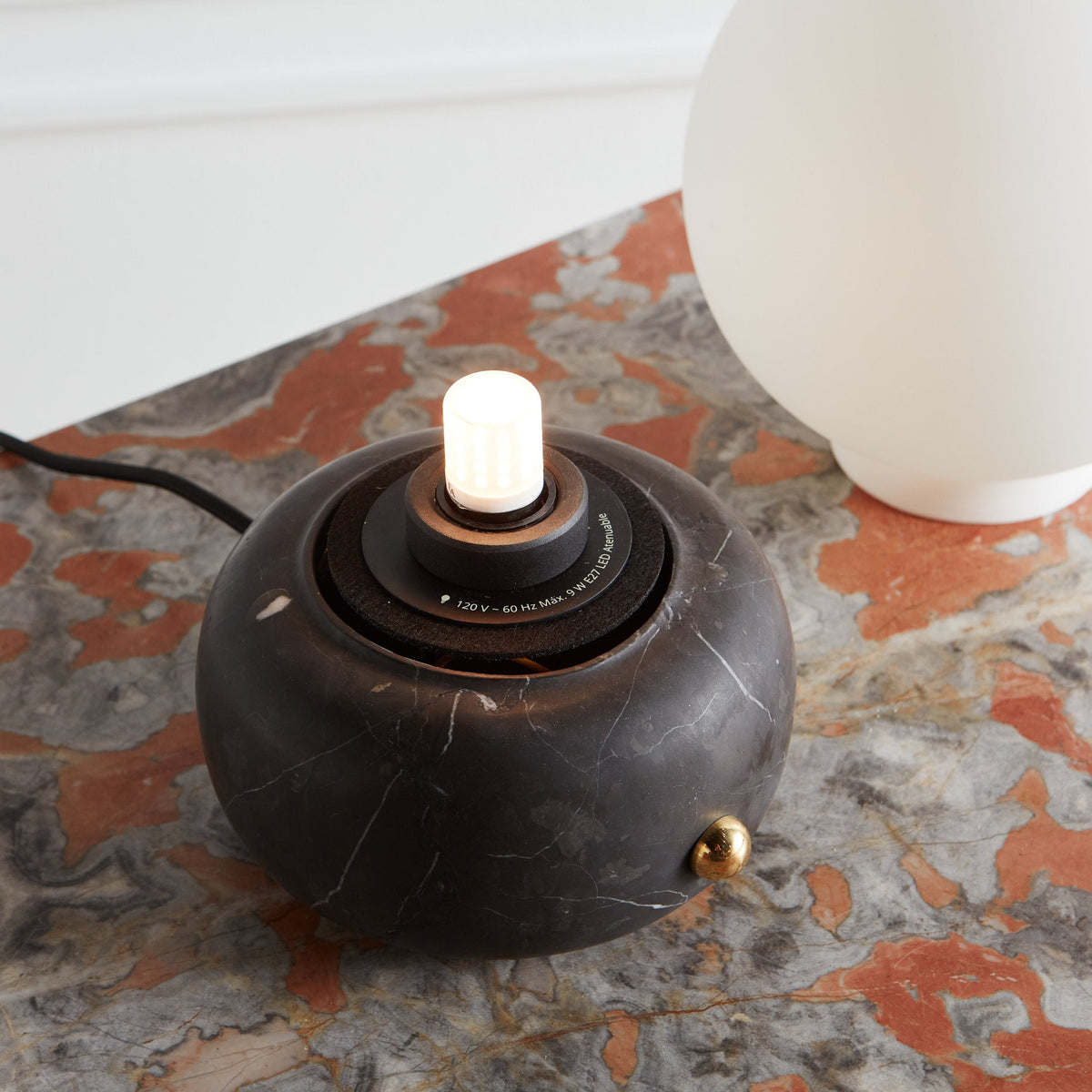 Naga Table Lamp - Hand-Sculpted Natural Marble & Opal Glass Light
