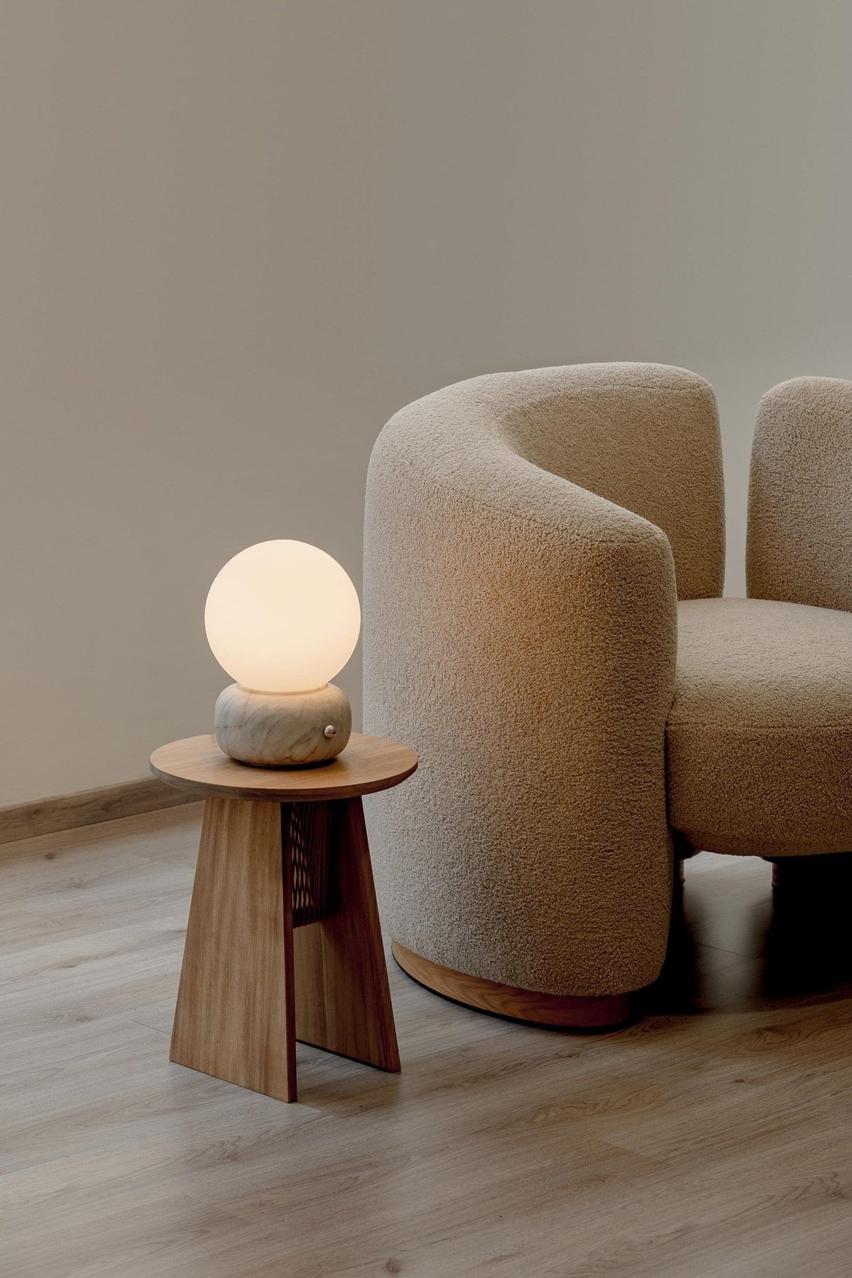 Naga Table Lamp - Hand-Sculpted Natural Marble & Opal Glass Light