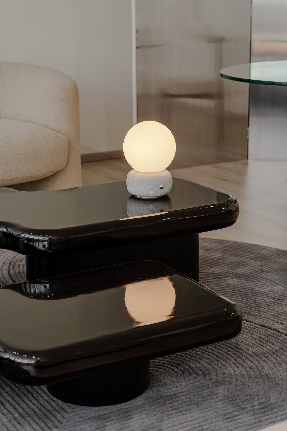 Naga Table Lamp - Hand-Sculpted Natural Marble & Opal Glass Light