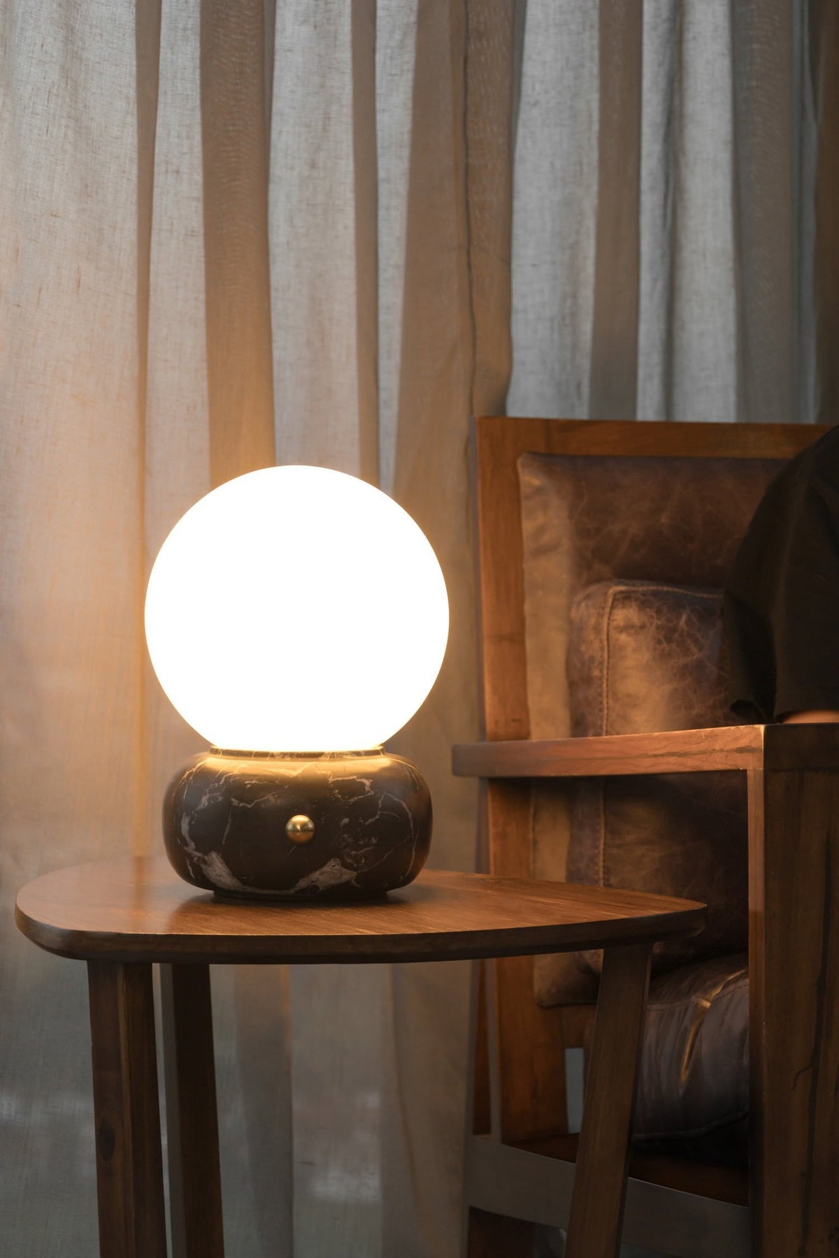 Naga Table Lamp - Hand-Sculpted Natural Marble & Opal Glass Light