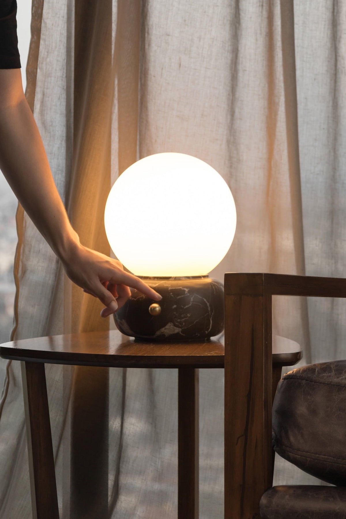 Naga Table Lamp - Hand-Sculpted Natural Marble & Opal Glass Light