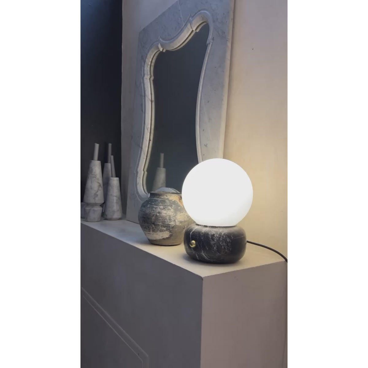 Naga Table Lamp - Hand-Sculpted Natural Marble & Opal Glass Light