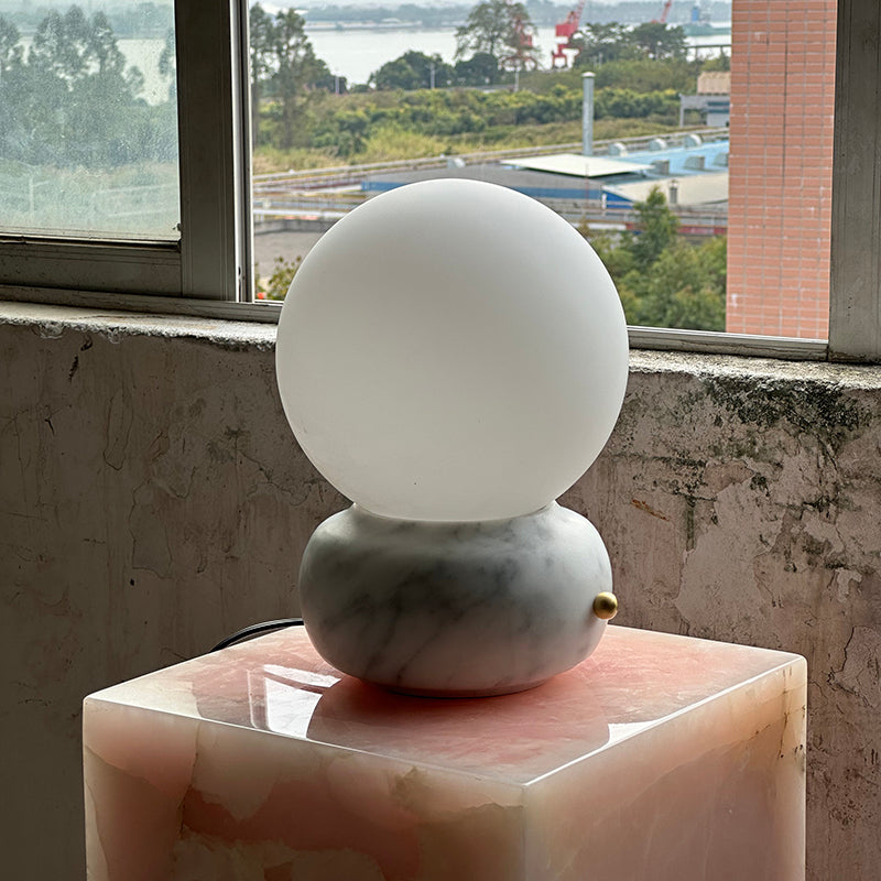 Naga Table Lamp - Hand-Sculpted Natural Marble & Opal Glass Light