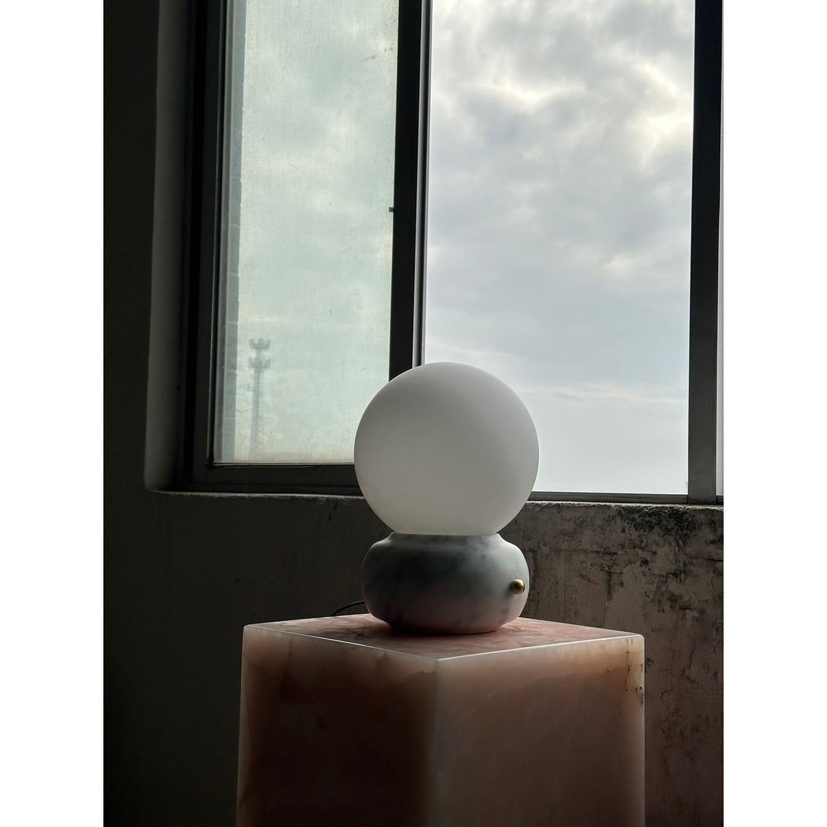 Naga Table Lamp - Hand-Sculpted Natural Marble & Opal Glass Light